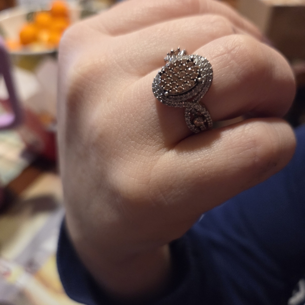 Sparkling Silver and Brown Ring
